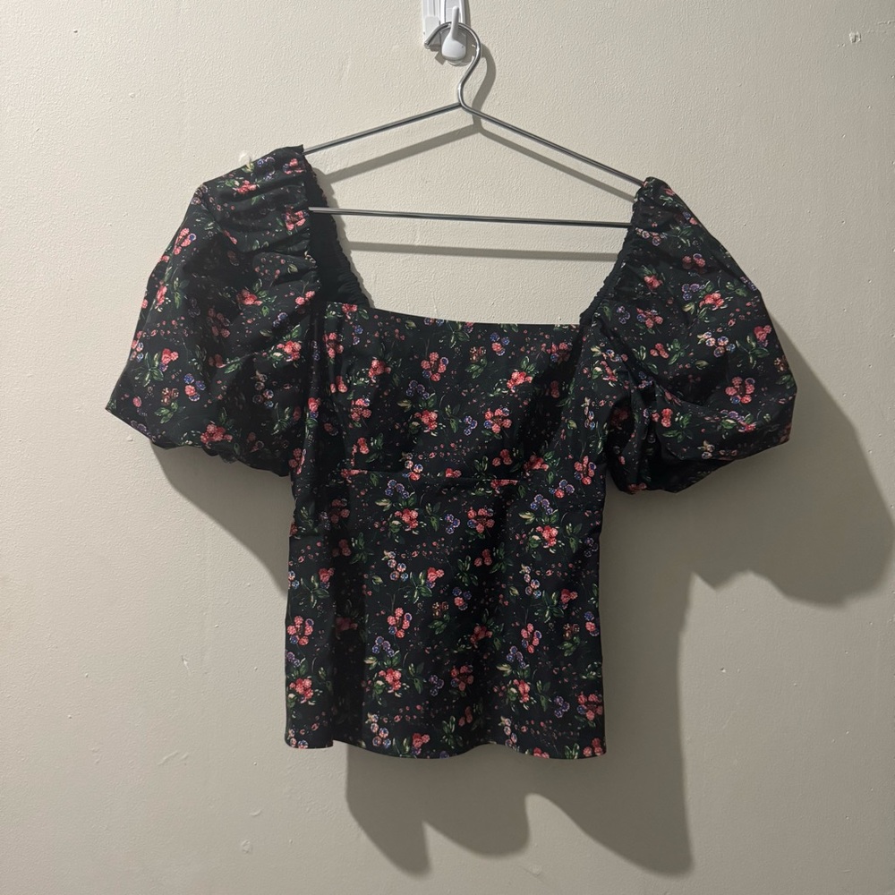 HILL HOUSE Matilda Berry Floral Taffeta Top size XS - Picture 2 of 6